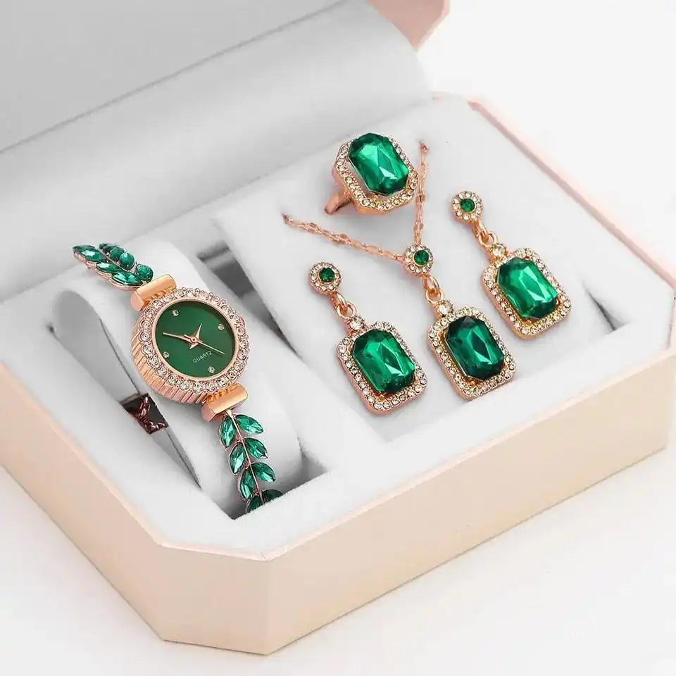 women's quartz watch jewellery set