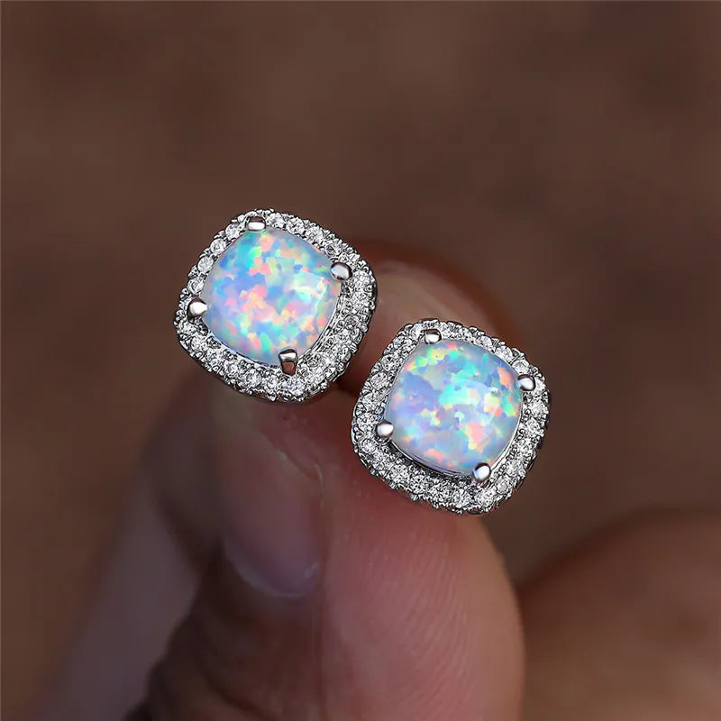 Maeve | White Opal Silver Earrings