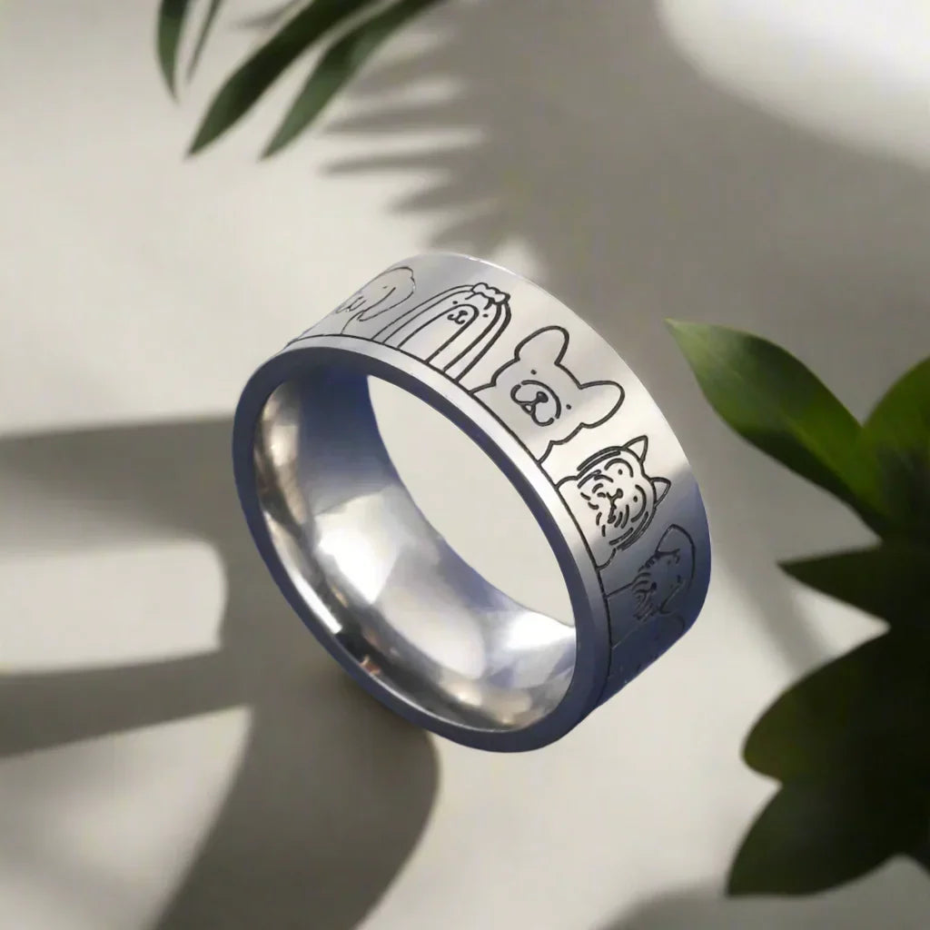 Wide Dog Ring in Stainless Steel