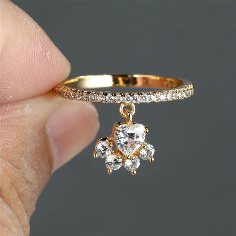 Vintage Cat Paw and Heart Stone Ring