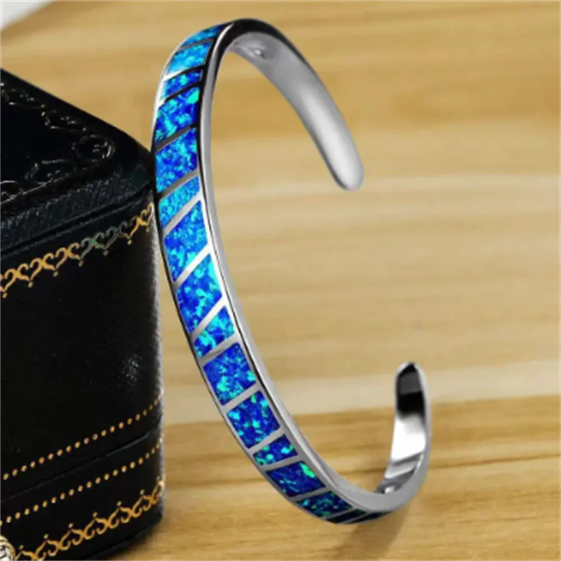 Adjustable Blue Fire Opal Bracelet in Silver