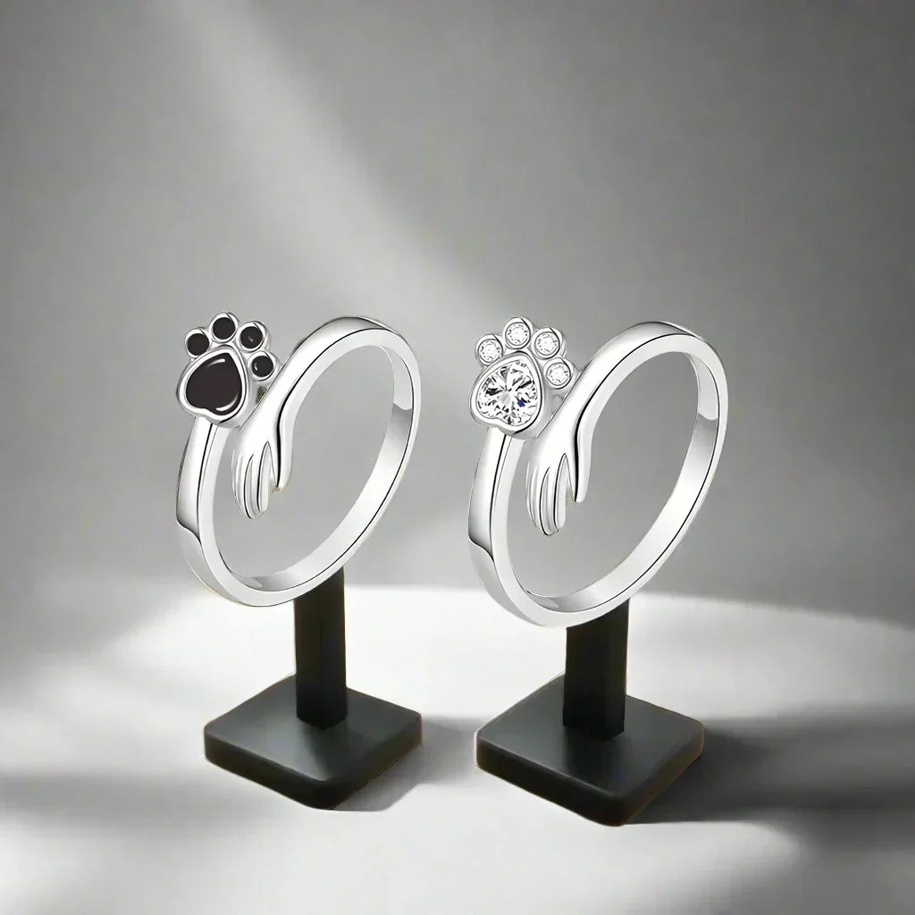 925 Sterling Silver Adjustable Ring with Hand and Paw Print