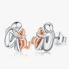Cat Hug Earrings in Two Colours: Silver and Gold