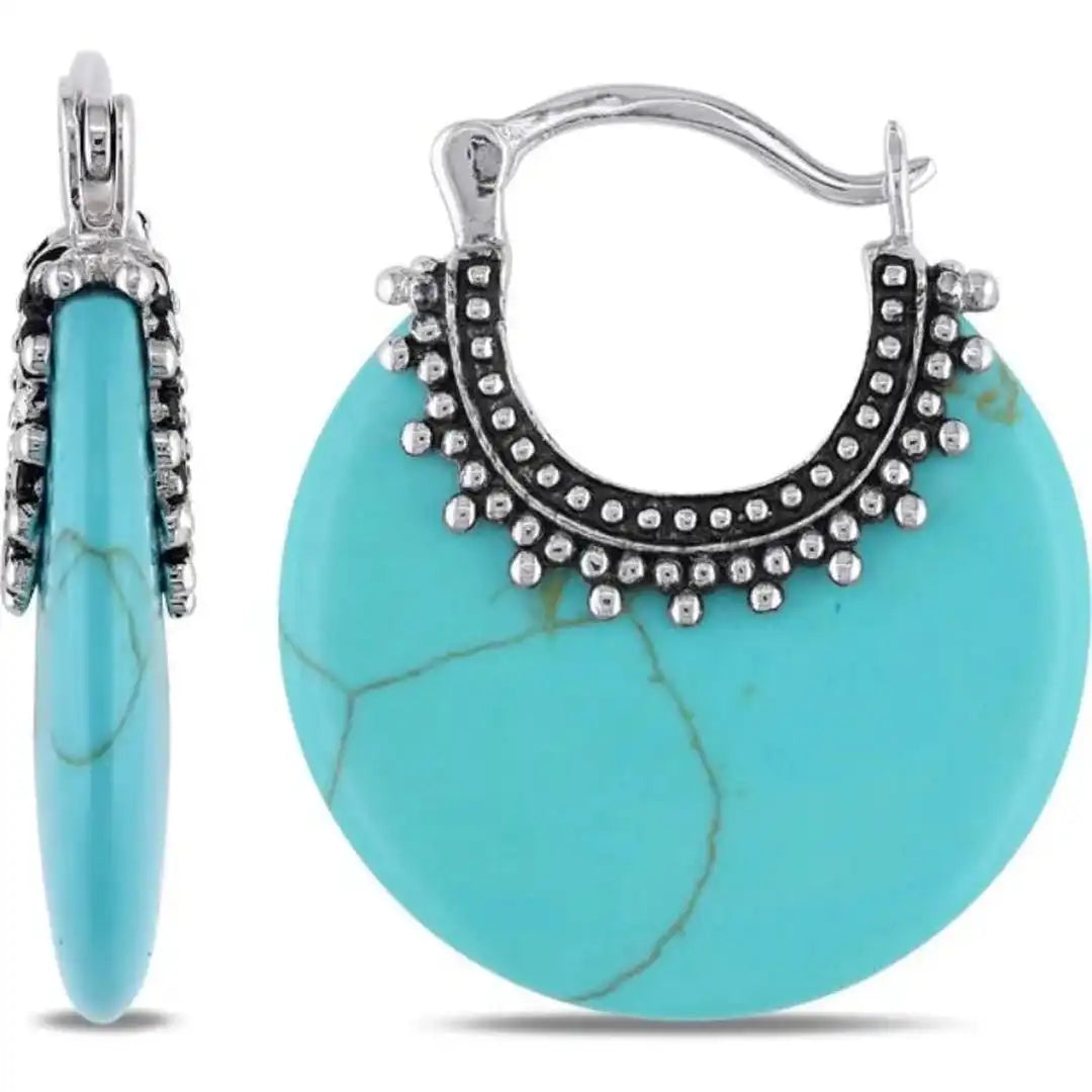 Lucinda | Silver Turquoise Hoop Earrings