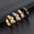 Rotating Stress-Reducing Paw Ring in Stainless Steel with Rainbow Paws