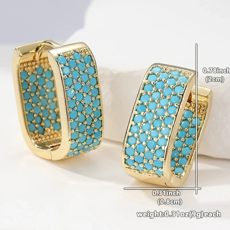 Lena | Turquoise Pave Gold Huggie Earrings