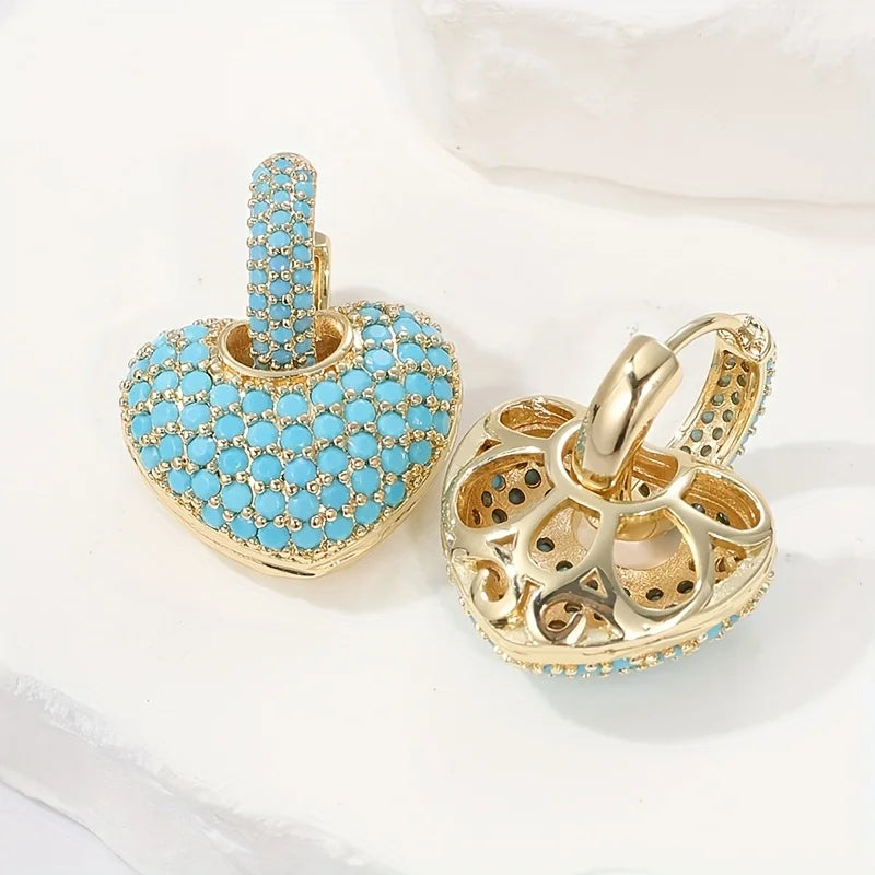 Iris | Turquoise Heart Pave Huggie Earrings
