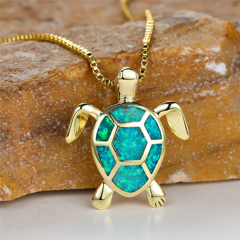 Bastienne | Green Fire Opal Turtle Necklace