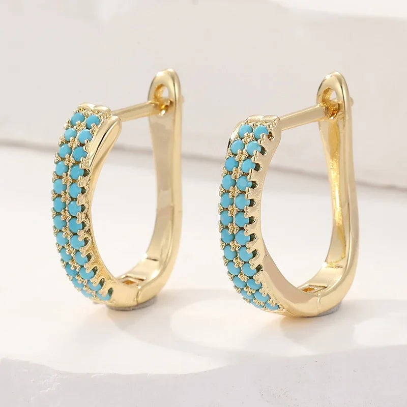 Genevieve | Turquoise Pave Classic Gold Huggie Hoops