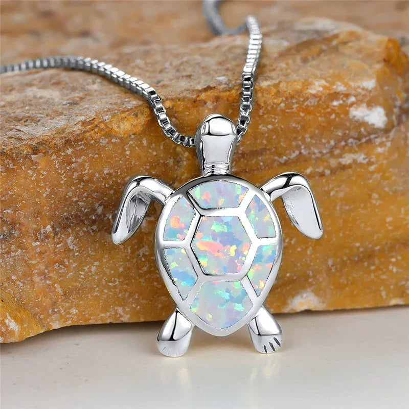Bastienne | Green Fire Opal Turtle Necklace