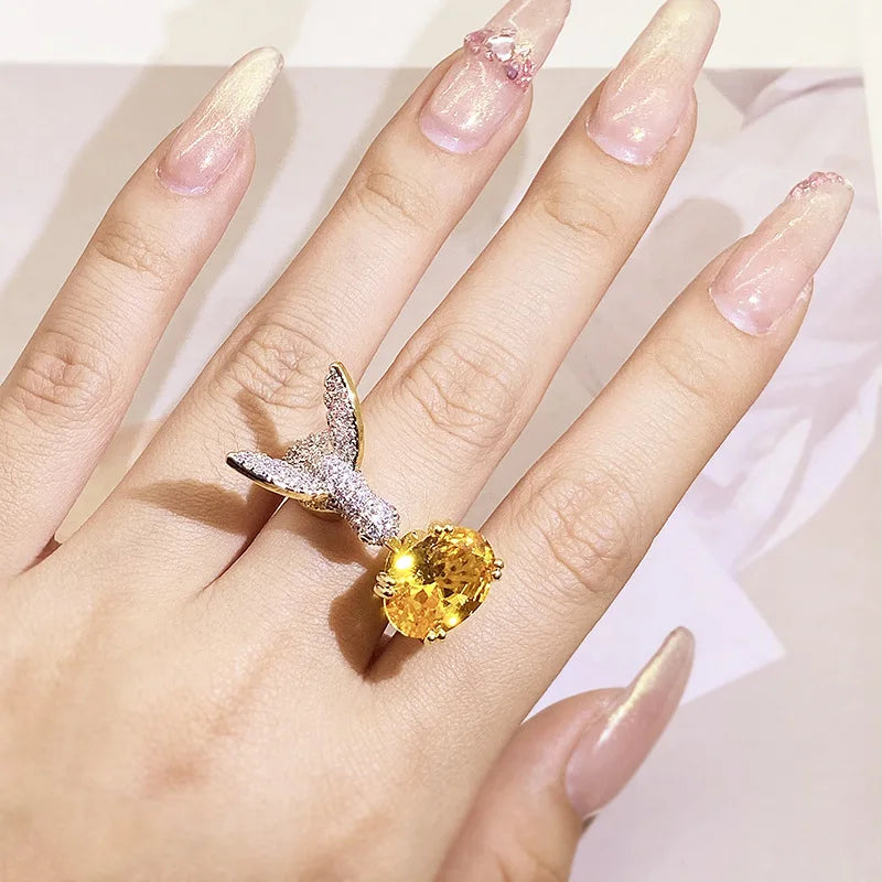 Adjustable Hummingbird Gemstone Ring