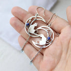 Moonlight Cat Earrings – Vintage Crescent Design with Lapis Lazuli Gemstone