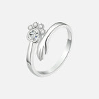 925 Sterling Silver Adjustable Ring with Hand and Paw Print