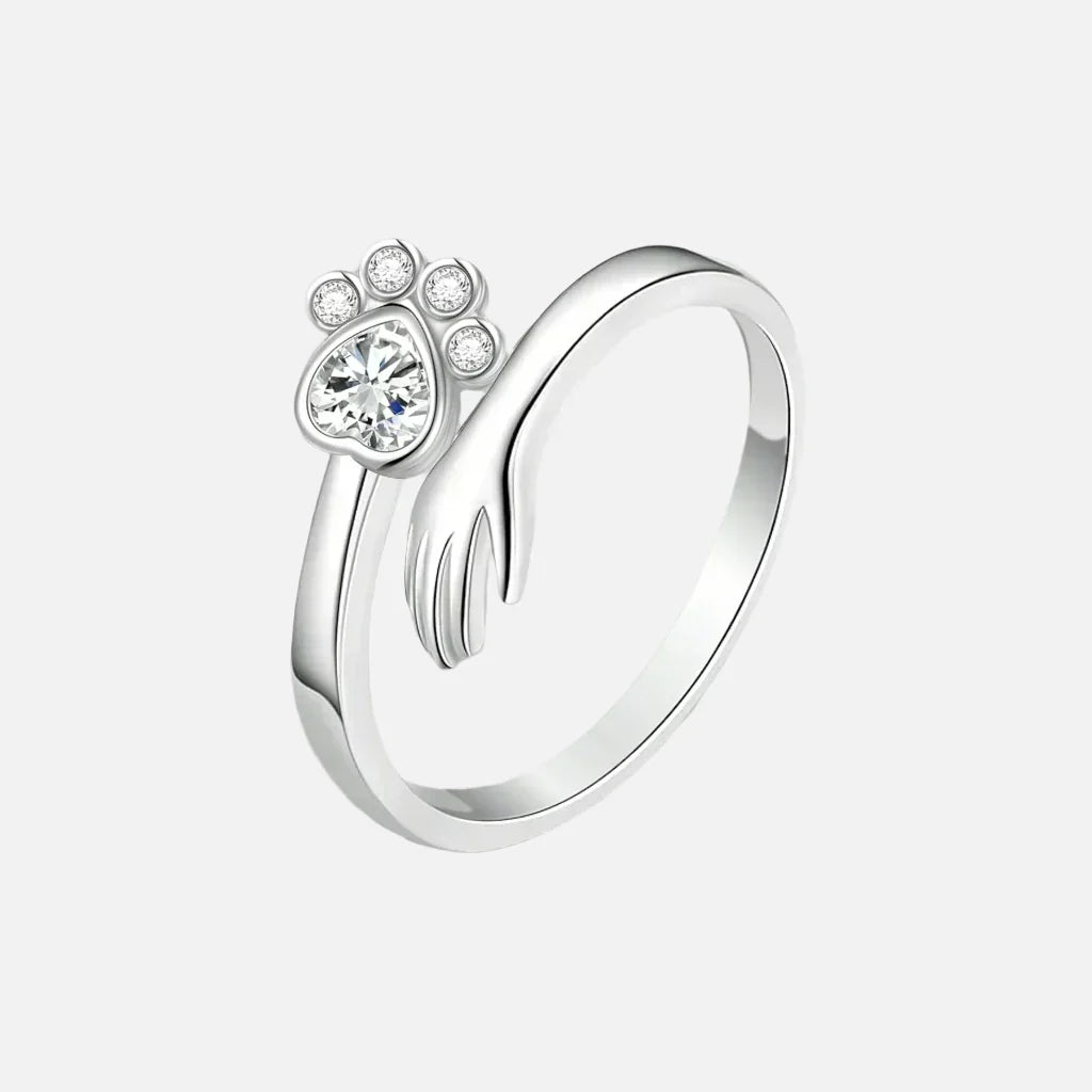 925 Sterling Silver Adjustable Ring with Hand and Paw Print
