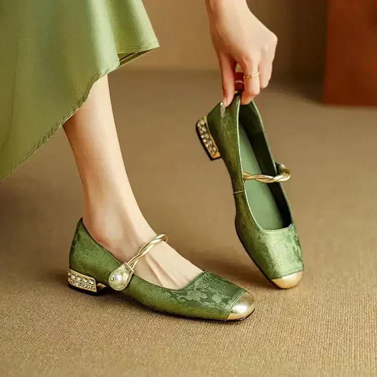Daisy | Vintage Braided Pearl Strap Shoes