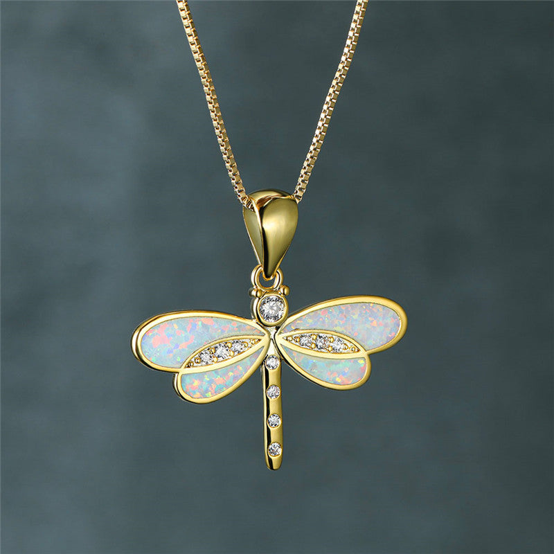 Xanthe | Gold Dragonfly Opal Necklace