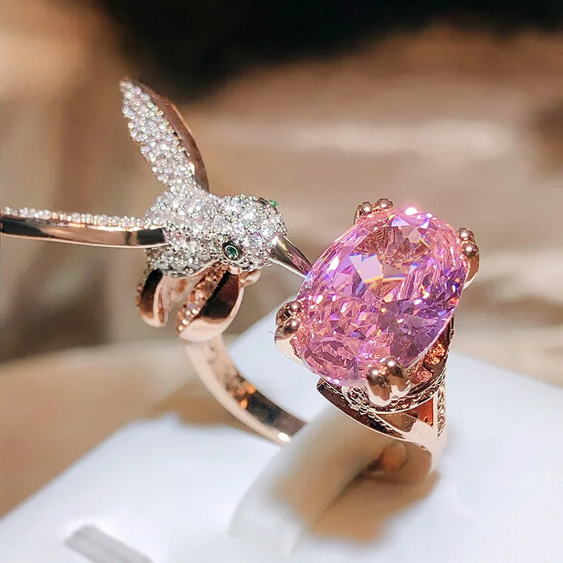 Adjustable Hummingbird Gemstone Ring