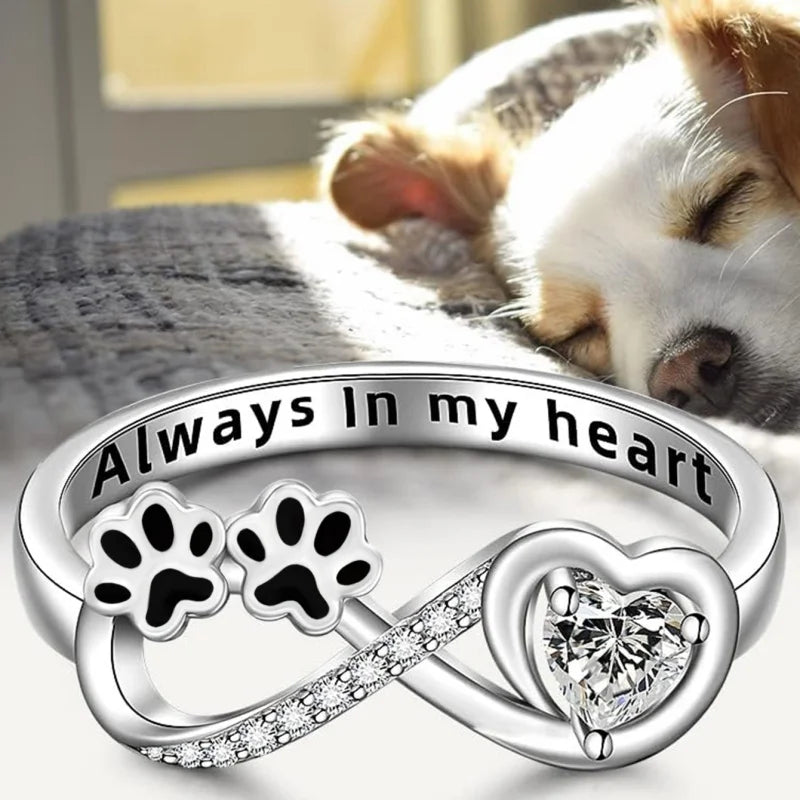 Paw Ring with Zirconia, Heart and Infinity Design