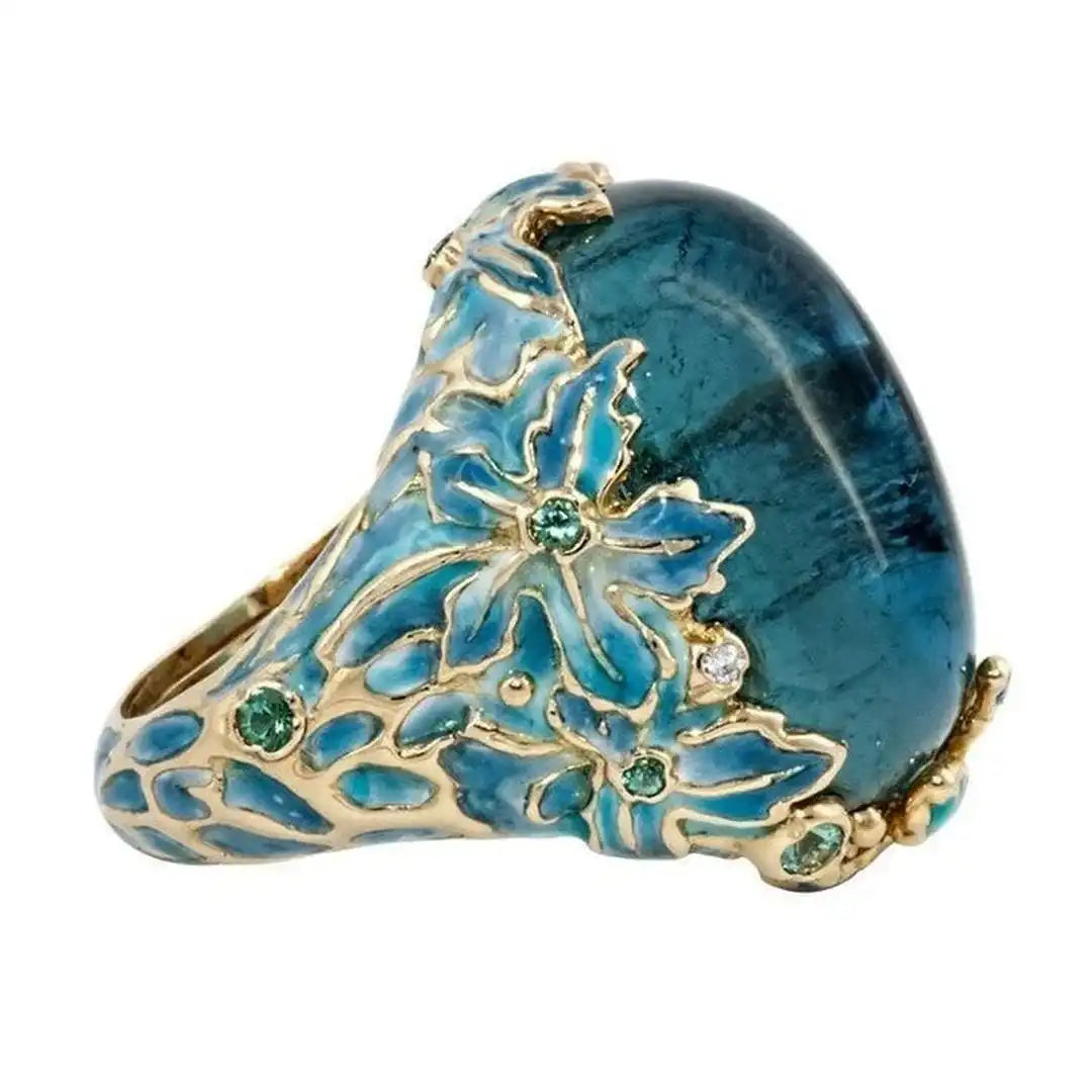 Jenna | Gold Flower Blue Stone Ring