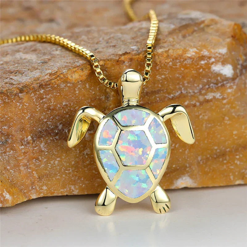 Bastienne | Green Fire Opal Turtle Necklace