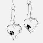 Silver Earrings with Heart and Paw Design