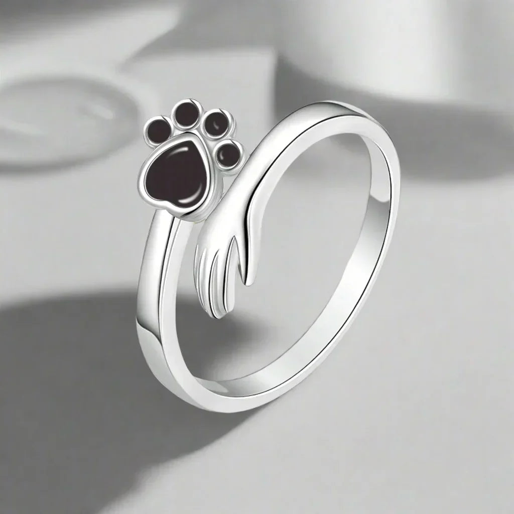 925 Sterling Silver Adjustable Ring with Hand and Paw Print