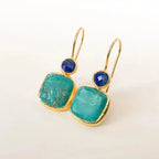 Jennifer | Gold Turquoise Square Drop Earrings