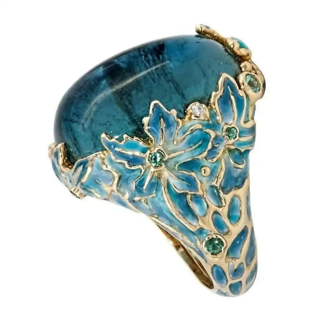 Jenna | Gold Flower Blue Stone Ring
