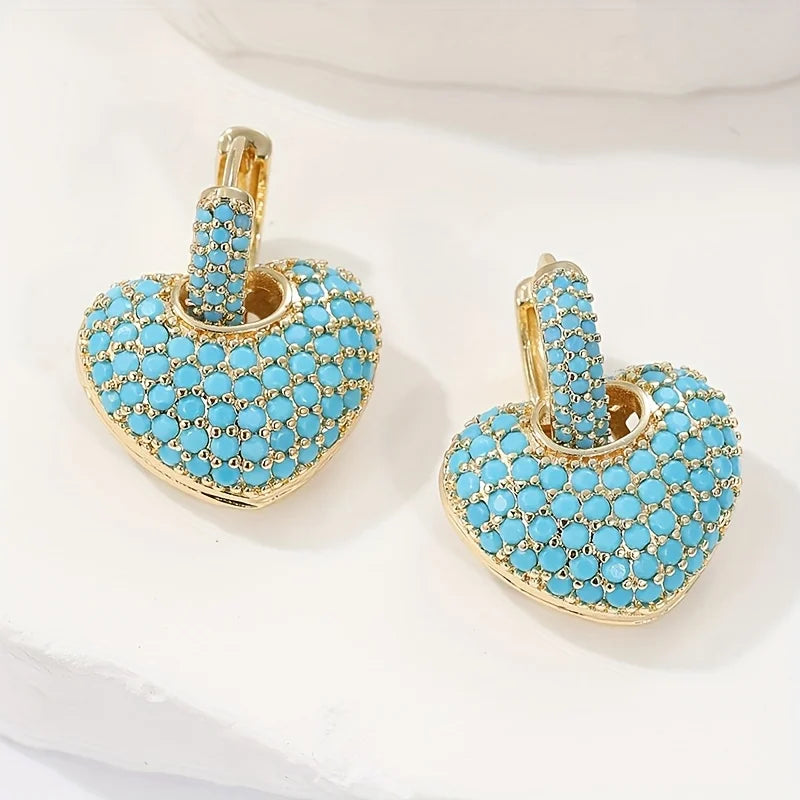Iris | Turquoise Heart Pave Huggie Earrings