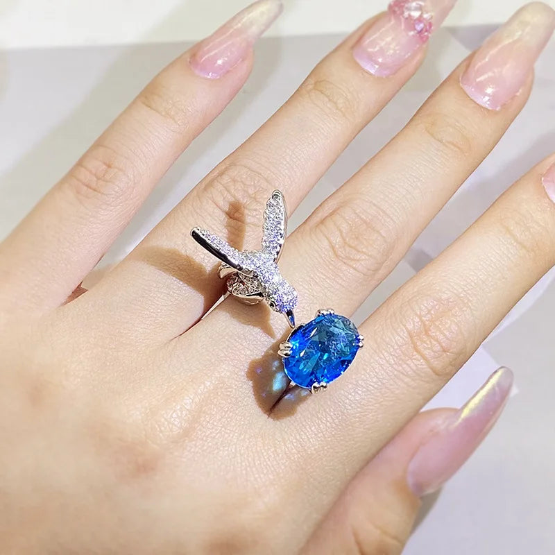 Adjustable Hummingbird Gemstone Ring