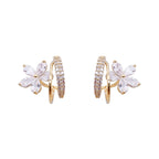 Flower Earrings with Zirconia Inlays in Gold