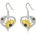 Vintage Boho Sunflower and Bee Heart Earrings