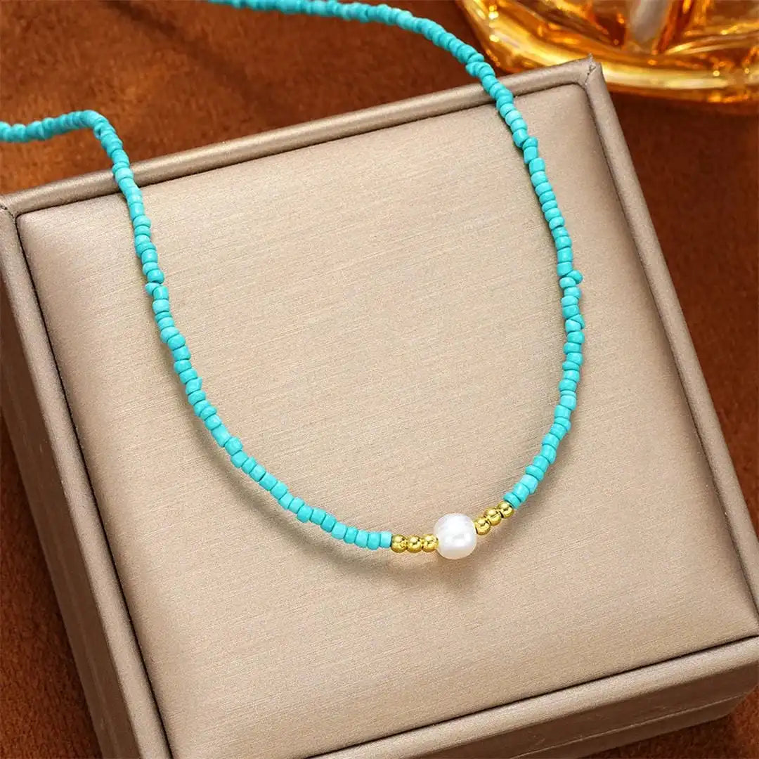 Kathryn | Turquoise Bead and Pearl Choker