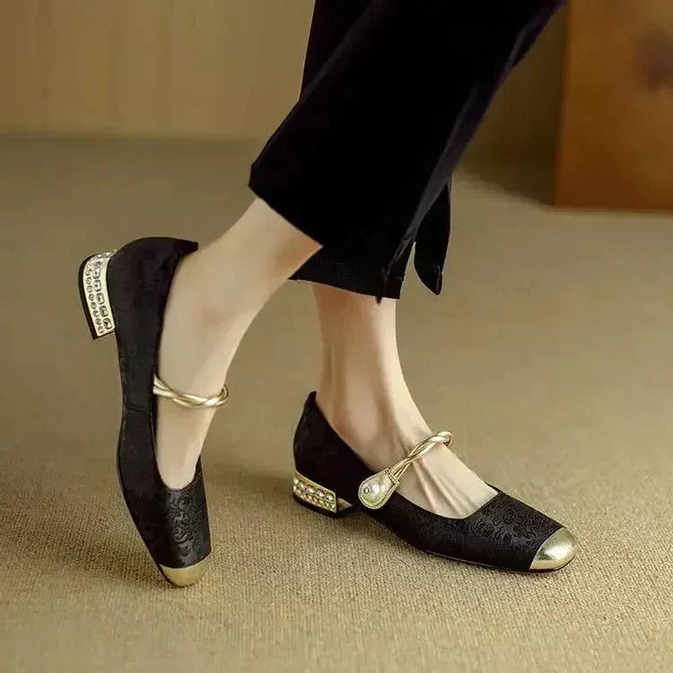 Daisy | Vintage Braided Pearl Strap Shoes