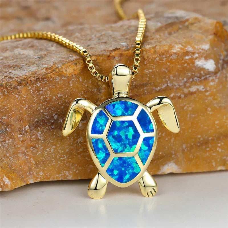 Bastienne | Green Fire Opal Turtle Necklace
