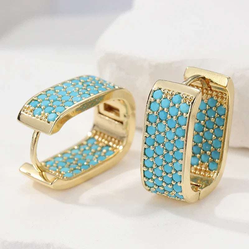 Lena | Turquoise Pave Gold Huggie Earrings