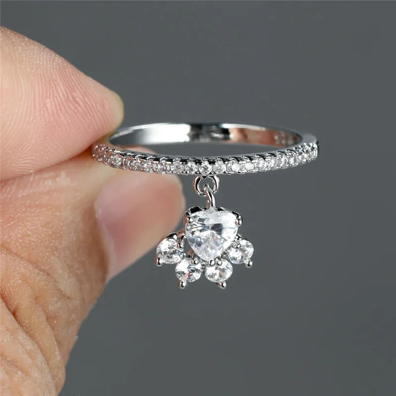 Vintage Cat Paw and Heart Stone Ring