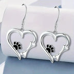Silver Earrings with Heart and Paw Design