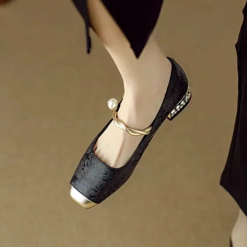 Daisy | Vintage Braided Pearl Strap Shoes