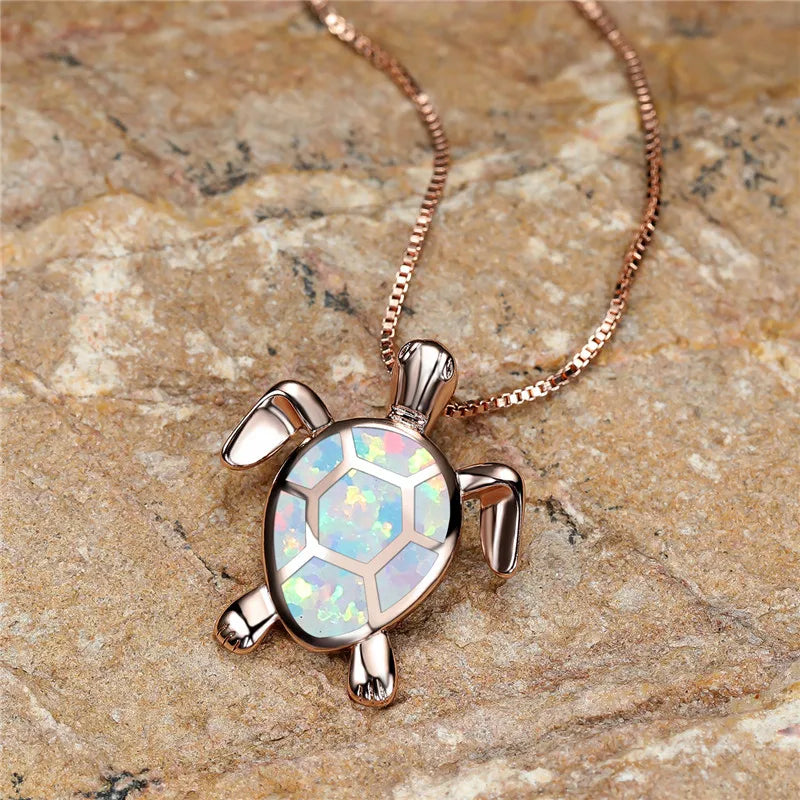 Bastienne | Green Fire Opal Turtle Necklace