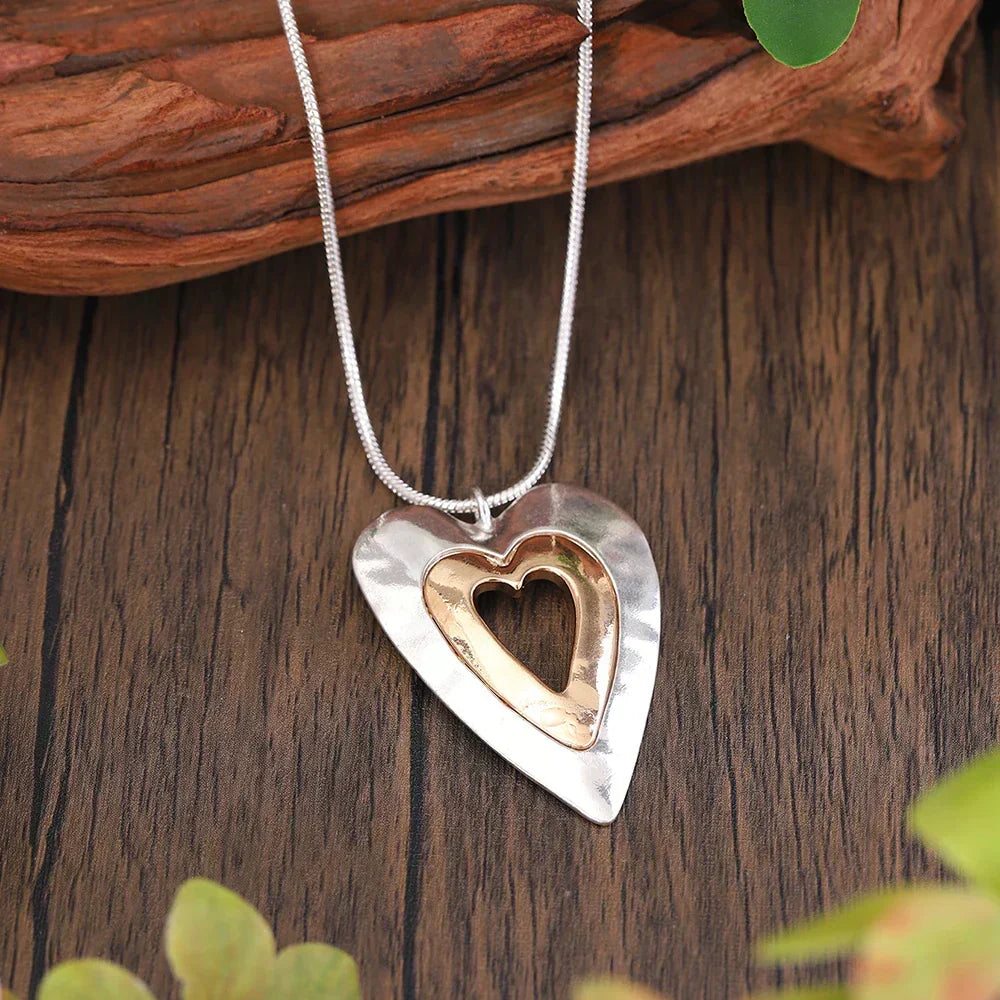 Rhea | Vintage Silver & Gold Heart Pendant Necklace