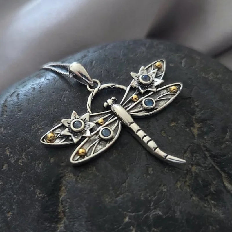 Vintage Crystal Dragonfly Pendant Necklace