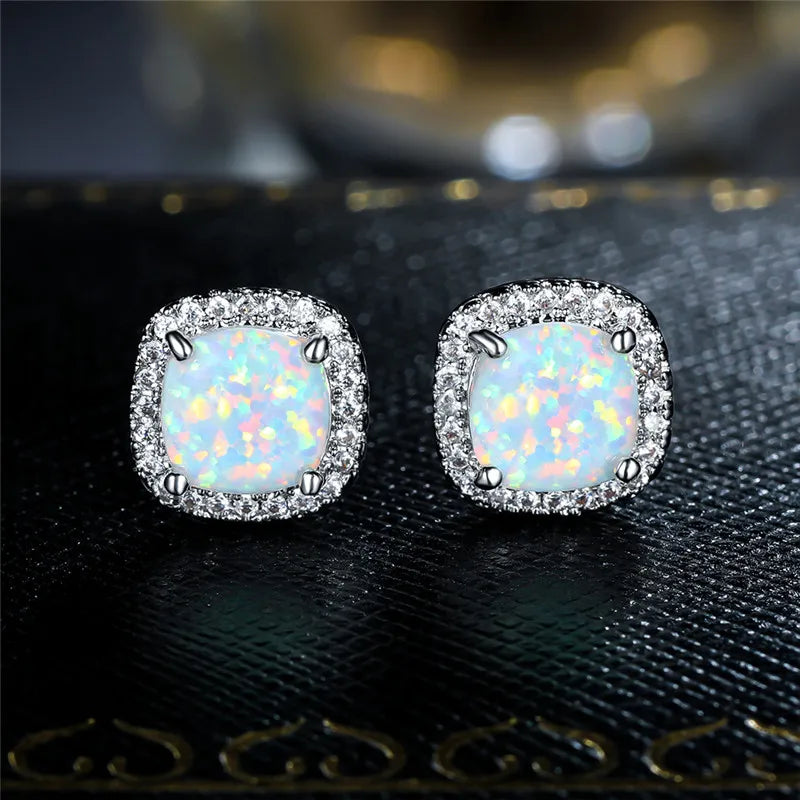 Perrine | Silver White Opal Earrings