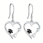 Silver Earrings with Heart and Paw Design