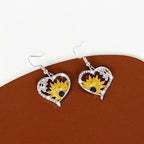 Vintage Boho Sunflower and Bee Heart Earrings