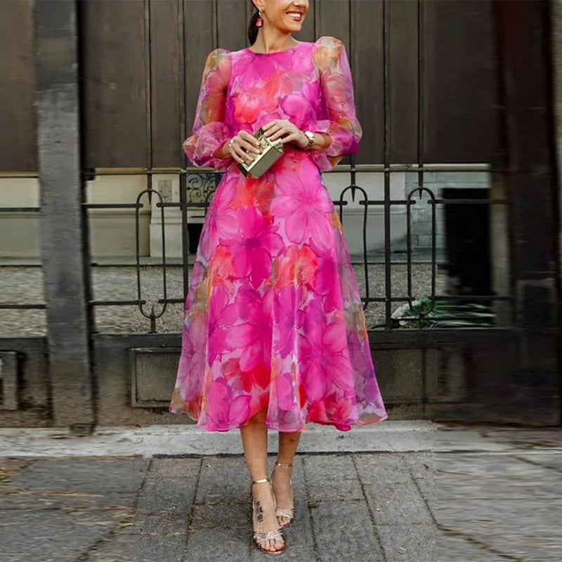 Amilia | Stylish Floral Print Midi Dress