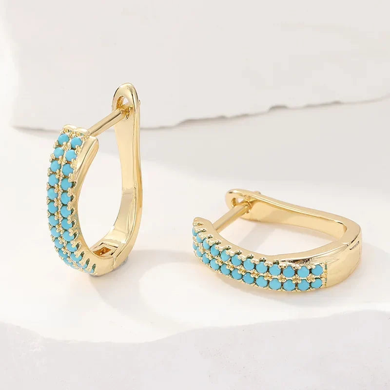 Genevieve | Turquoise Pave Classic Gold Huggie Hoops