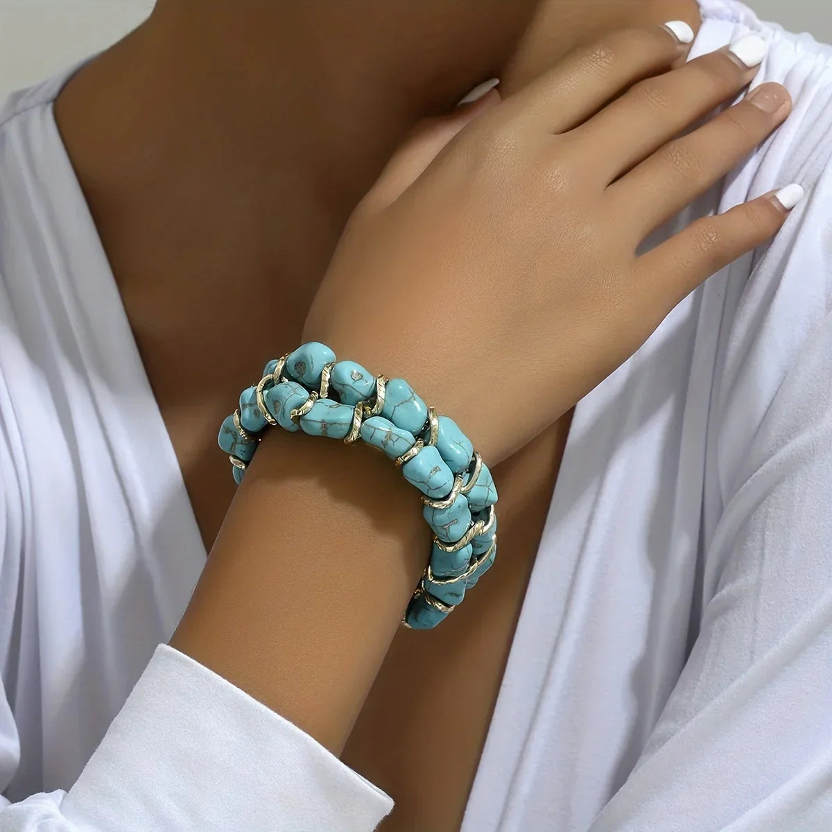 Wilhelmina | Turquoise Stone Woven Gold Bracelet