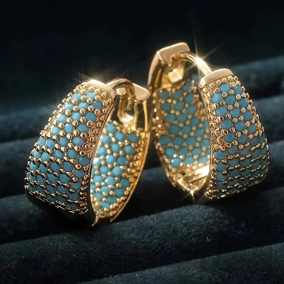Louisa | Gold Floral Turquoise Hoop Earrings