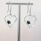 Silver Earrings with Heart and Paw Design